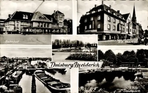 Ak Meiderich Duisburg im Ruhrgebiet, Markstraße, Bahnhof, Hafen, Stadtpark