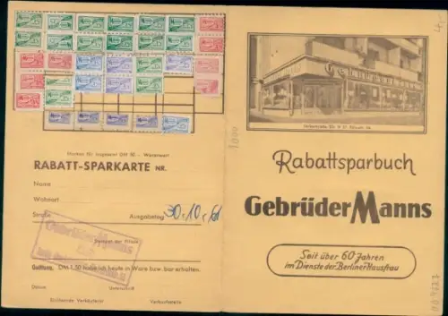 Klapp Ak Werbung, Gebrüder Manns, Rabattsparbuch