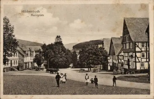 Ak Hilchenbach in Westfalen,  Marktplatz, Fachwerkhäuser