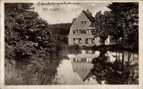 Ak Allenbach Hilchenbach in Westfalen, Stift Keppel,  Teich mit Spiegelung, Gebäudeansicht