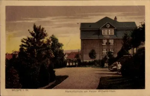 Ak Milspe Ennepetal im Ruhrgebiet,  Harkortschule am Kaiser Wilhelm-Hain