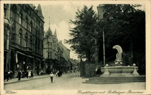 Ak Witten an der Ruhr, Hauptstrasse mit Sackträger Brunnen