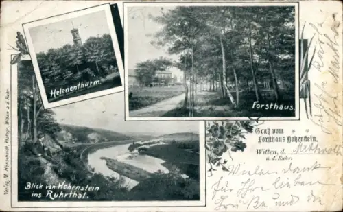 Passepartout Ak Witten an der Ruhr, Forsthaus Hohenstein, Helenenturm, Ruhrtalblick