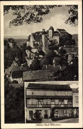 Ak Hohnstein Sächsische Schweiz, Gesamtansicht, Burg, Schloss-Cafe