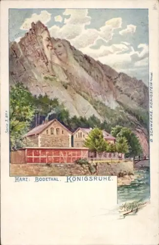 Künstler Ak Kretschmar, Thale im Harz, Gasthaus Königsruhe, Bodetal, Berggesichter