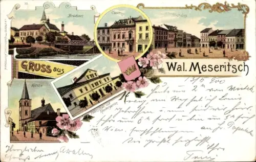 Litho Valašské Meziříčí Walachisch Meseritsch Region Zlin, Brauhaus, Casino, Kirche, Kindergarten
