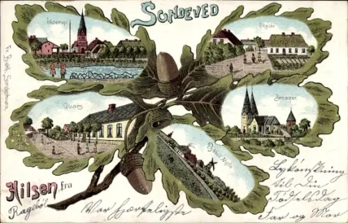 Eichenblatt Litho Sønderborg Sonderburg Dänemark, Quars, Kirche, Windmühle, Ulderup
