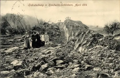 Ak Chrochvice Krochwitz Podmokly Bodenbach Děčín Tetschen Region Aussig, Erdrutsch 1914