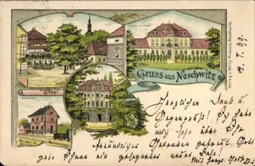 Ak Neschwitz in Sachsen, Verschiedene Ansichten, Gruss aus  alte Architektur
