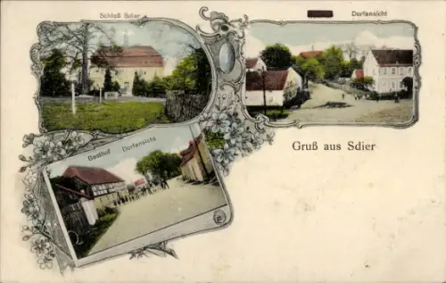 Ak Sdier Großdubrau in Sachsen, Schloss  Dorfansicht, Gasthof, Gruß aus Sdier