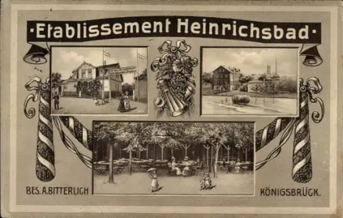 Ak Königsbrück in der Oberlausitz, Etablissement Heinrichsbad, stimmungsvolles Ambiente, Lands...