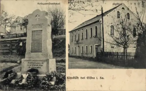 Ak Kindisch Elstra Oberlausitz, Krieger-Denkmal, Gasthof,  Szenerie