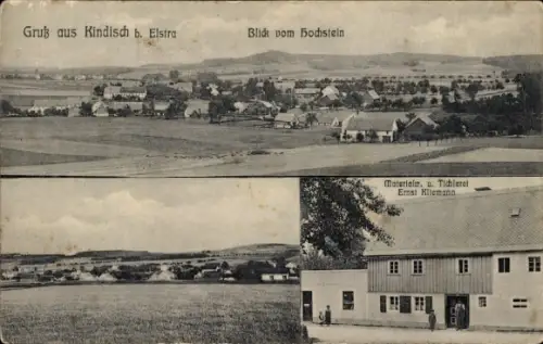 Ak Kindisch Elstra Oberlausitz, Panorama vom Hochstein, Geschäftshaus und Tischlerei Ernst Kilemann