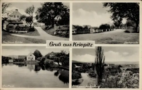 Ak Kriepitz Elstra in der Oberlausitz Sachsen, Gasthaus Richter, Dorfstraße, Dorfteich, Siedlung