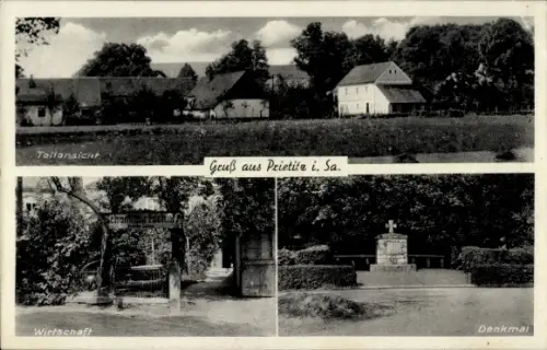 Ak Prietitz Elstra Oberlausitz, Schankwirtschaft zur Schmiede, Inh. Lina Lohse, Kriegerdenkmal