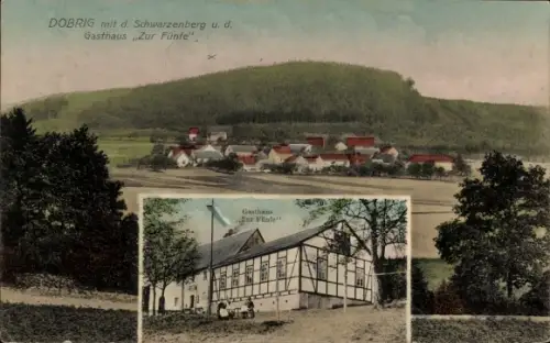 Ak Dobrig Elstra in der Oberlausitz Sachsen, Gesamtansicht, Schwarzenberg, Gasthaus Zur Fünfe