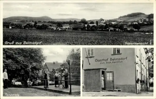 Ak Belmsdorf Bischofswerda in Sachsen, Panorama, Gasthof Rich. Heinrich, Tanzdiele