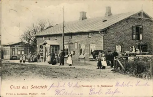 Ak Sehestedt am Nord Ostsee Kanal, Geschäftshaus G. Johannsen