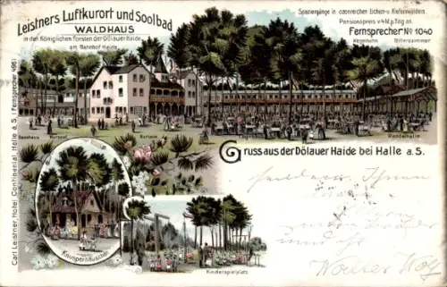Litho Dölau Halle an der Saale, Dölauer Heide, Leistners Luftkurort und Solbad Waldhaus