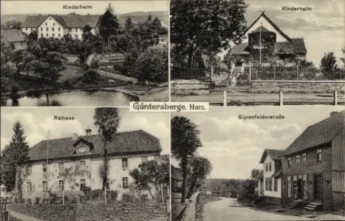 Ak Güntersberge Harzgerode am Harz, Vier Ansichten von  Häuser, Harz, Kinderheim, Rathaus, Sipten