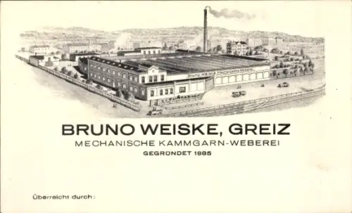 Ak Greiz im Vogtland Thüringen, Bruno Weiske, Mechanische Kammgarn-Weberei, gegründet 1885, Detai