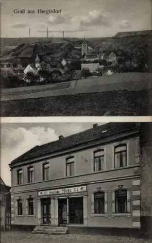 Ak Hergisdorf in Sachsen Anhalt,  mit Landschaftsblick, Dorfansicht, Schriftzug 'Gruß aus Hergisd