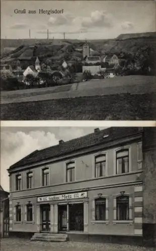 Ak Hergisdorf in Sachsen Anhalt, Gesamtansicht, Geschäftshaus Gustav Metz