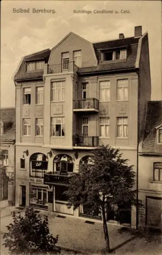 Ak Bernburg an der Saale, Solbad  Schillings Conditorei u. Café,  Architektur