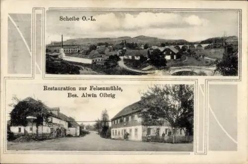 Ak Scheibe Mittelherwigsdorf in der Oberlausitz,  Restauration zur Felsenmühle, Bes. Alwin Olbrig