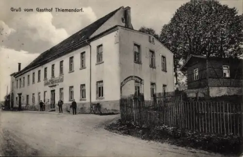 Ak Thiemendorf Waldhufen Sachsen, Gasthof  Straße, Menschen, Natur