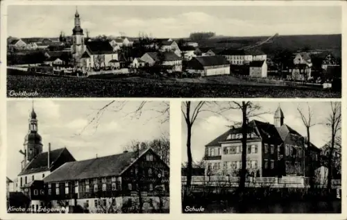 Ak Goldbach Altenbach Elsass Haut Rhin,  Schule, Kirche Erbgen,  Gebäude