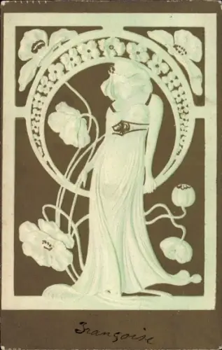 Jugendstil Präge Ak Frauenbildnis, Blumen