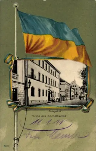 Passepartout Ak Bischofswerda in Sachsen, Amtsgericht, Fahne