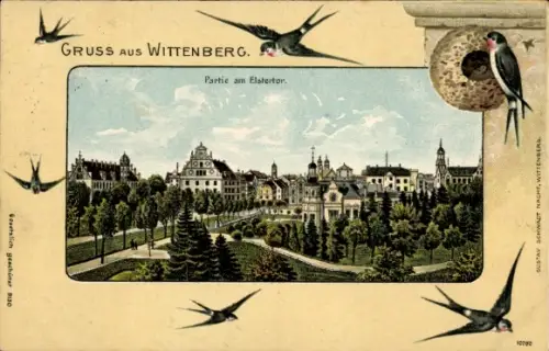 Passepartout Litho Lutherstadt Wittenberg, am Elstertor, Schwalben