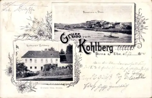 Passepartout Ak Pirna an der Elbe, Kohlberg, Panorama, Restaurant