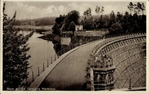 Ak Leśna Marklissa Schlesien, Blick auf die Talsperre  schöne Landschaft,  Architektur