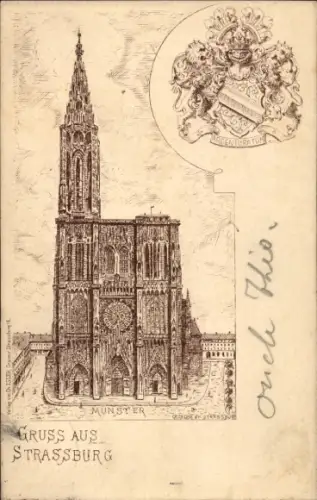 Wappen Litho Strasbourg Straßburg Elsass Bas Rhin, Münster