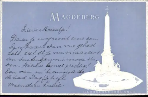 Präge Ak Magdeburg an der Elbe, Haselbachbrunnen
