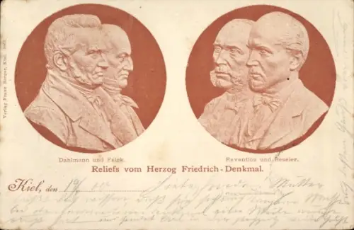 Ak Kiel, Reliefs vom Herzog Friedrich-Denkmal, Dahlmann, Beseler