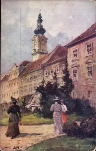Künstler Ak Linz an der Donau Oberösterreich, Promenade