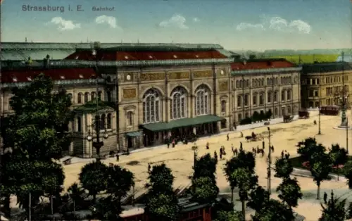Ak Strassbourg Bas Rhin, vue prise la gare, vue de face