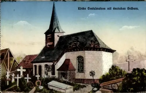 Ak Contalmaison Somme, Kirche mit deutschen Gräbern