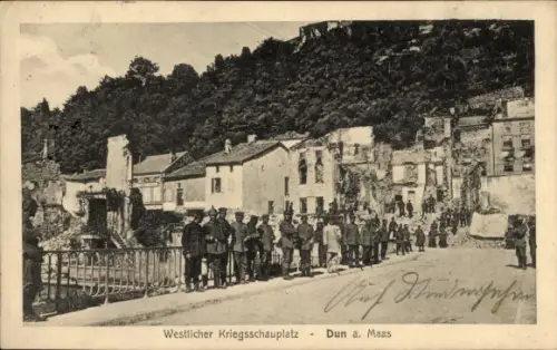 Ak Dun sur Meuse, Deutsche Soldaten, Kriegszerstörungen, I. WK