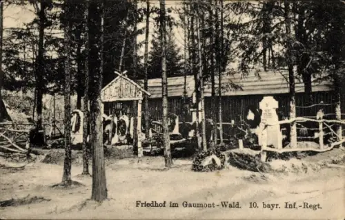 Ak Bois de Gaumont Val-d'Oise, Friedhof im Gaumont-Wald, 10. bayr. Inf.-Regt.