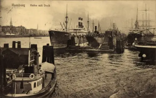 Ak Hamburg, Hafen mit Dock