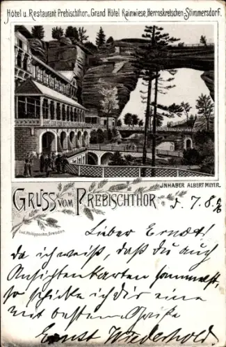 Litho Hřensko Herrnskretschen Elbe Region Aussig, Prebischtor, Pravčická brána, Hotel Restaurant