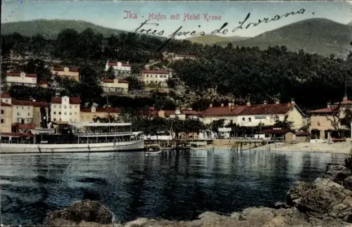 Ak Ičići Ika Kroatien, Hafen mit Hotel Krone