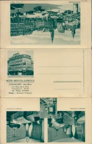 Klapp Ak Straßburg Elsass Bas Rhin, Place Kleber, Hotel Bristol Diebold, Place de la Gare