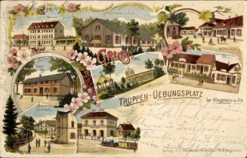 Litho Haguenau Hagenau Elsass Bas Rhin, Truppenübungsplatz, Hauptwache, Post, Wirtschaften