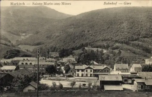 Ak Sainte Marie aux Mines Markirch Elsass Haut Rhin, Teilansicht, Bahnhof